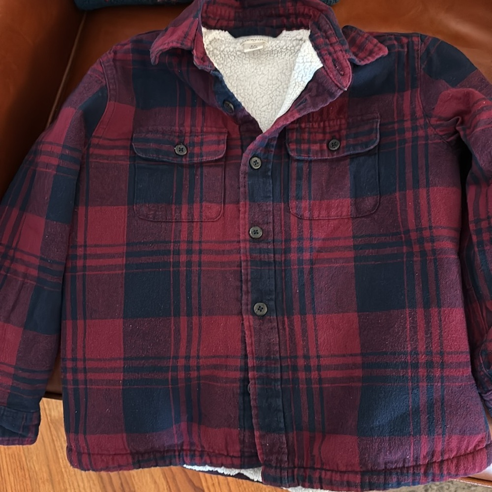 Boys J. Crew Plaid Flannel Shacket Sherpa lined Size 6-7